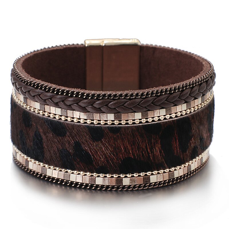 Leather Bracelet Manufacturer - Leopard Zebra Tiger Fur Wide Wrap Women Fashion