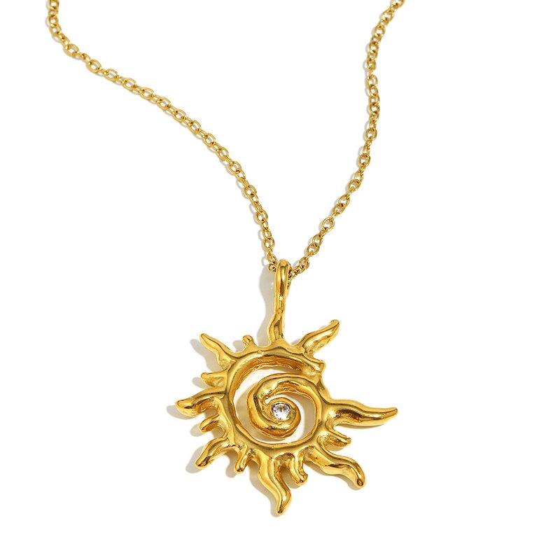 Pendant Necklace Manufacturer - Vintage Sun Flame Diamond Punk Hip Hop Stainless Steel