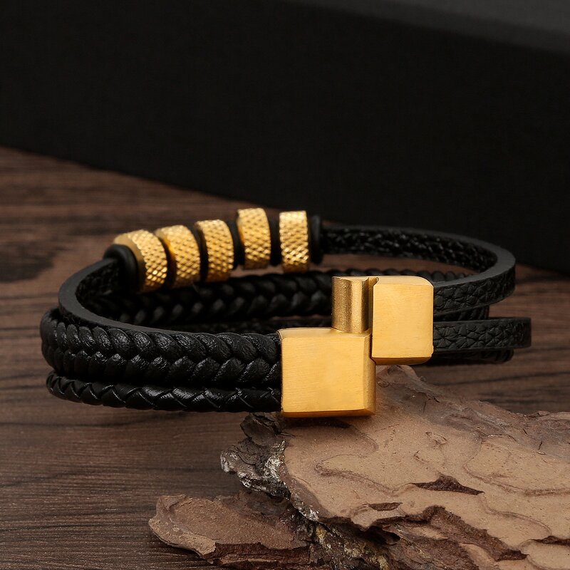 Leather Bracelet Manufacturer - 2026 Stainless Steel Beaded Magnetic Punk Gift