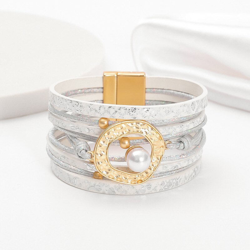 Rhinestone Bracelet Manufacturer - Hand-woven Leather Cord Magnet Clasp Women