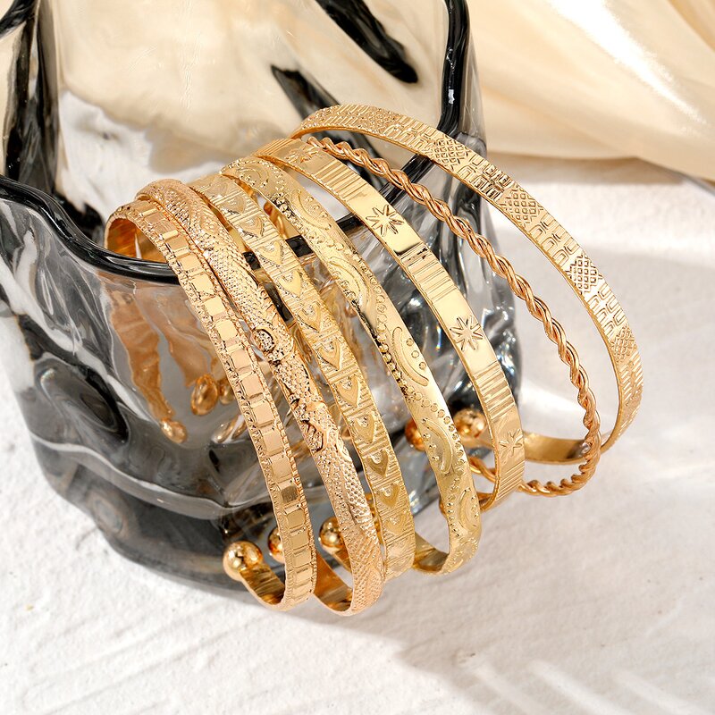 Bracelet Set Manufacturer - 7Pcs 18k Gold Plated Punk Women Wholesale Jewelry