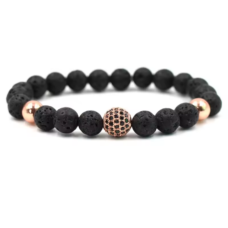 Beaded Bracelet Manufacturer - 8mm Zircon Ball Nature Stone Volcanic Wholesale