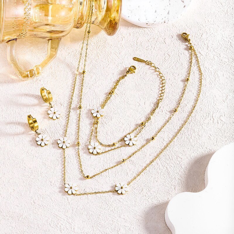 Jewelry Set Manufacturer - Daisy Necklace Bracelet Stud Earrings Flower Women Gift