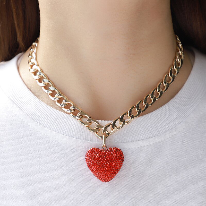 Jewelry Set Manufacturer - 18K Gold Red Heart Zircon Necklace Earrings Ring