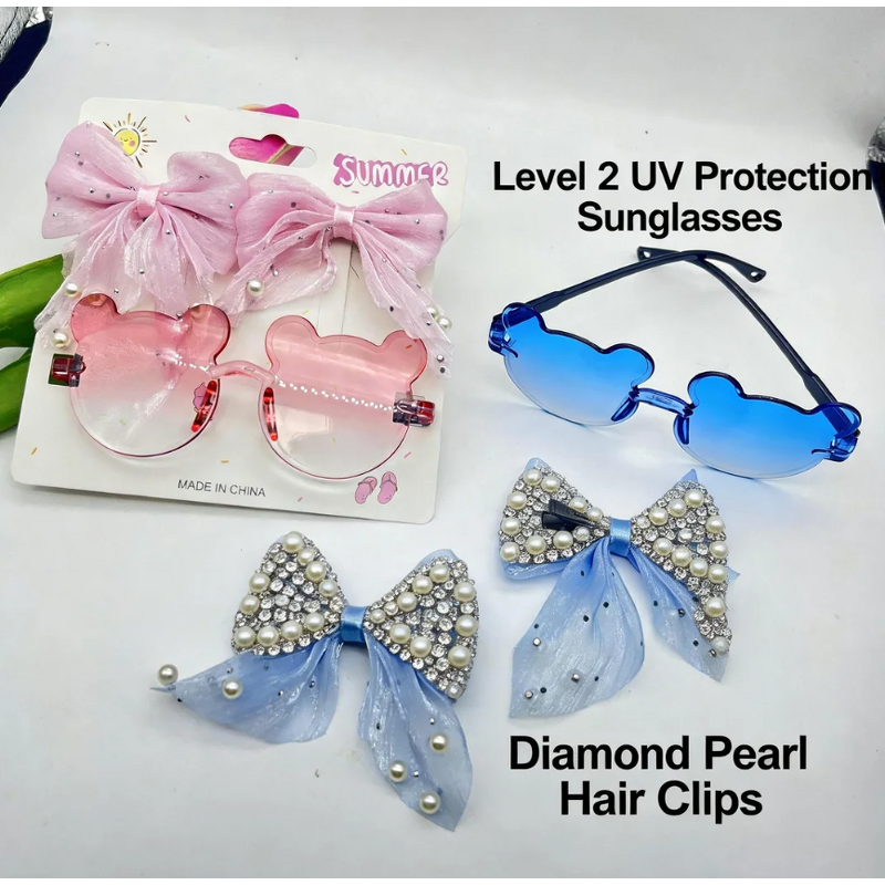 Kids Sunglasses Set Manufacturer - Cute Cartoon Flower 2pcs Bow Knot Hairband