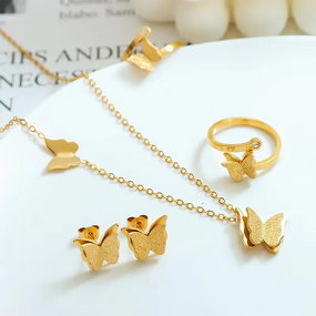 Jewelry Set Manufacturer - 3pcs Zircon Butterfly Necklace Bracelet Hoop Earrings Women