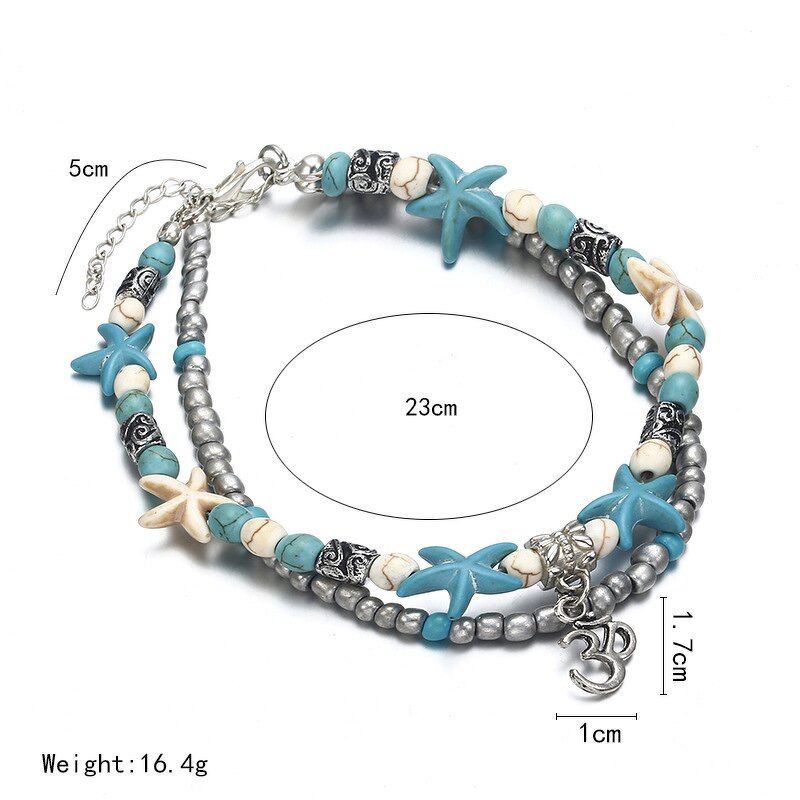 Anklet Manufacturer - Boho Double Layer Starfish Shell Beach Pendant Women