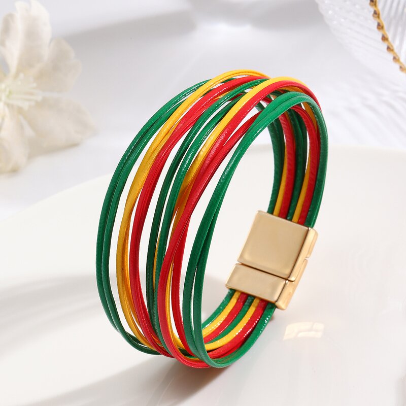Wrap Bracelets Manufacturer - Bohemian Magnetic Claps Multi Layers Leather Women