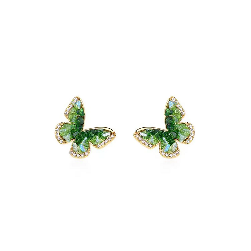 Crystal Earrings Manufacturer - Butterfly Fairy Gradient Green Shiny Small Fresh