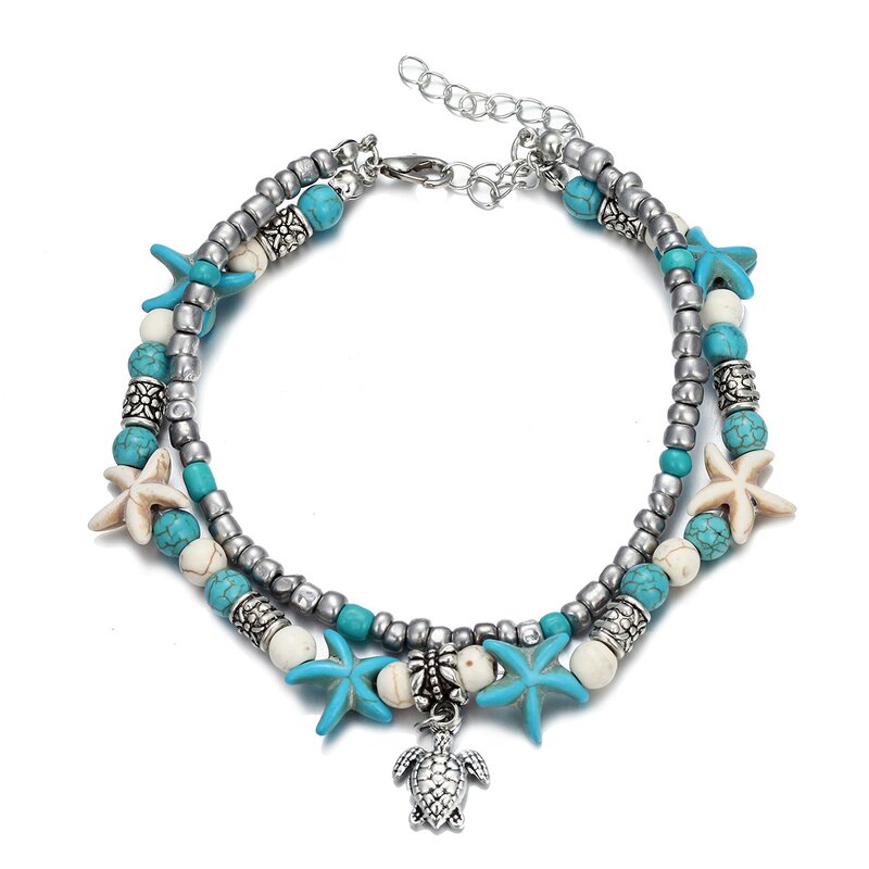 Anklet Manufacturer - Boho Double Layer Starfish Shell Beach Pendant Women