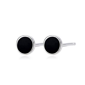 Stud Earrings Manufacturer - Stainless Steel Black Round Inlay Mens 2 Pcs