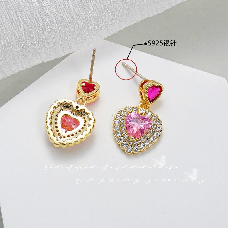 Stud Earrings Manufacturer - Heart Cut White Pink Crystal Micro Pave Wedding Gift