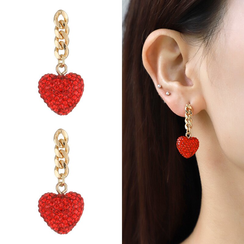 Jewelry Set Manufacturer - 18K Gold Red Heart Zircon Necklace Earrings Ring