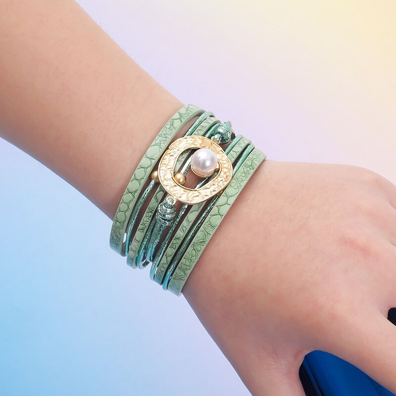 Rhinestone Bracelet Manufacturer - Hand-woven Leather Cord Magnet Clasp Women