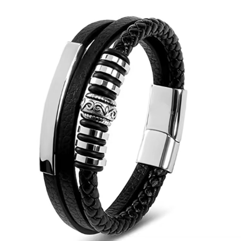 Leather Bracelet Manufacturer - Stainless Steel Multi-layer Magnetic Buckle Custom