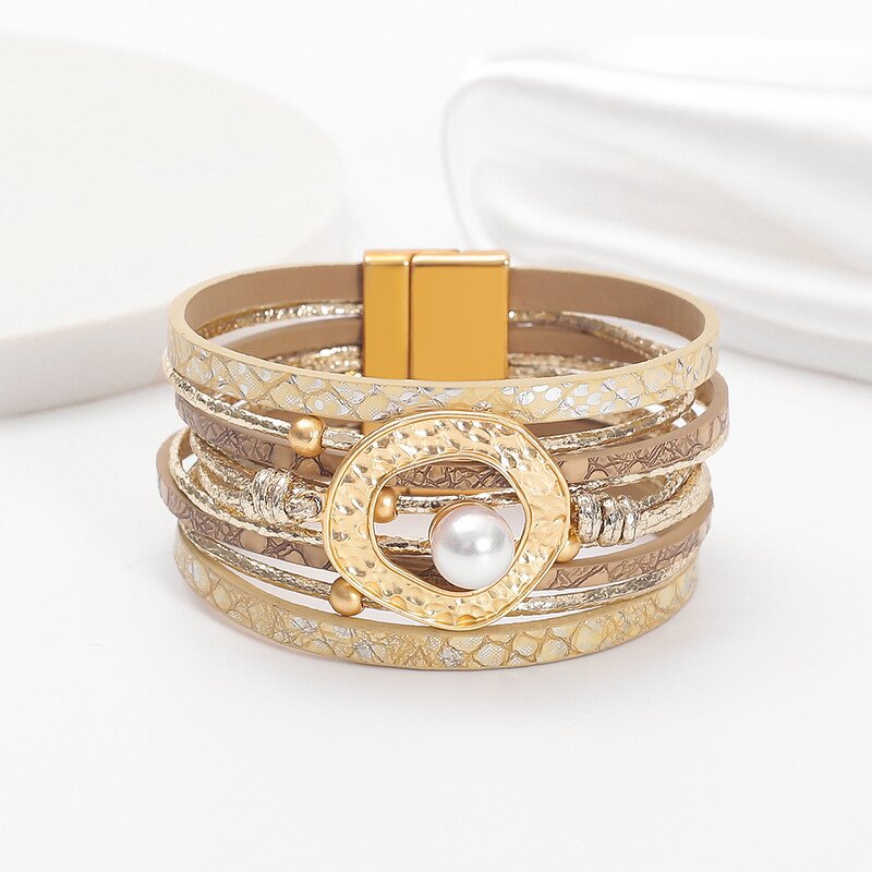 Rhinestone Bracelet Manufacturer - Hand-woven Leather Cord Magnet Clasp Women