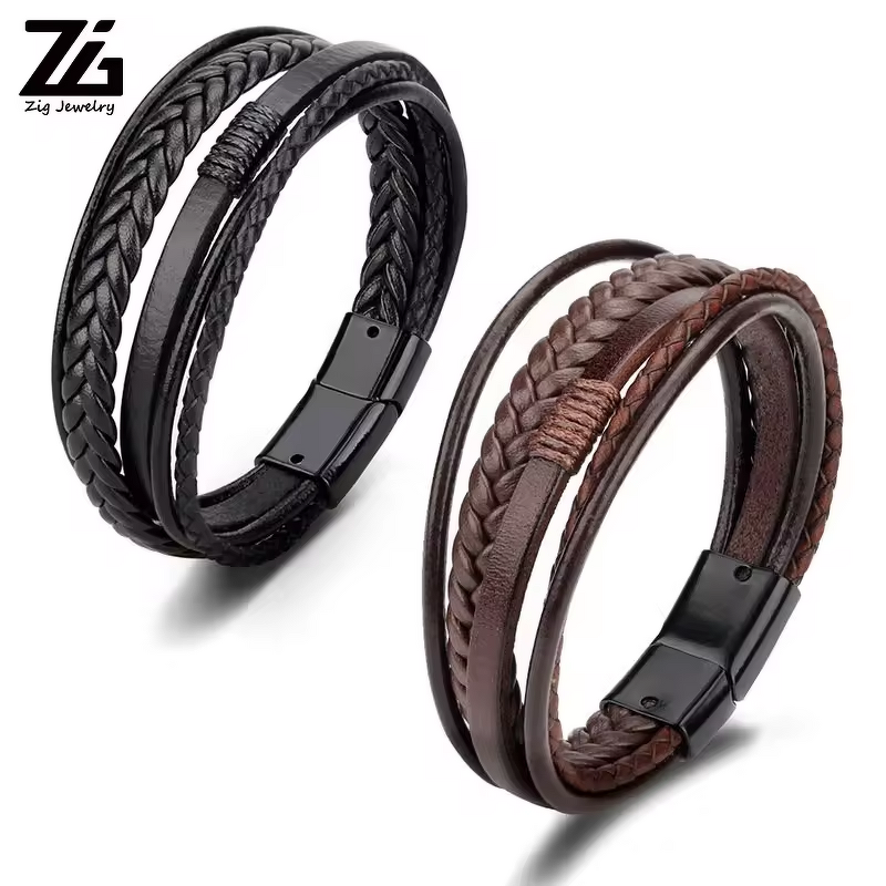 Leather Bracelet Manufacturer - Woven PU Mens Accessory Wristband Hot Sale