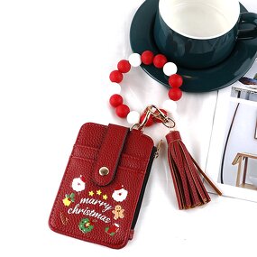 Leather Card Holder Manufacturer - Folded Silicone Bead Wallet Key Chains Women