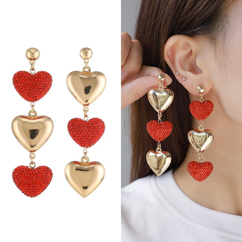 Jewelry Set Manufacturer - 18K Gold Red Heart Zircon Necklace Earrings Ring