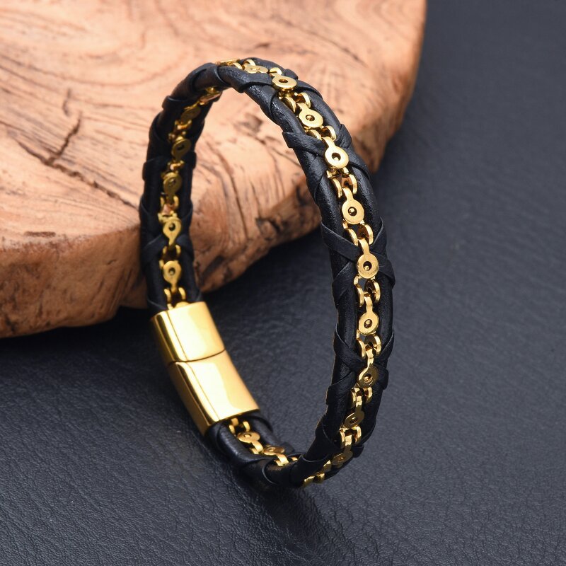 Leather Bracelet Manufacturer - Stainless Steel Chain Retro Punk Braided Mens