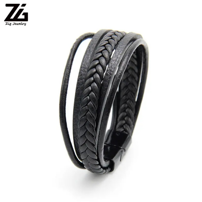 Leather Bracelets Manufacturer - Handmade Black Braided Customize Mens Wholesale