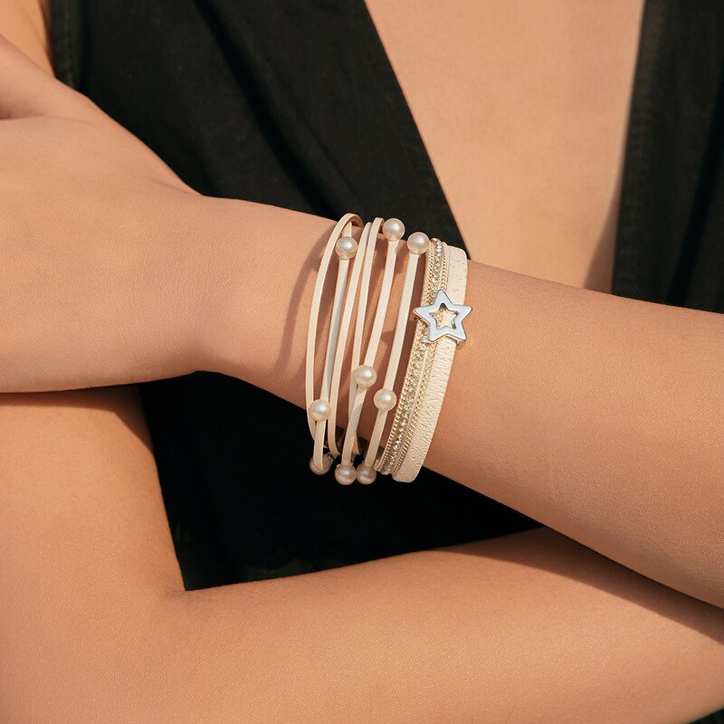 Leather Bracelet Manufacturer - Punk Magnetic PU Multi-layer Bohemian Diamond Women