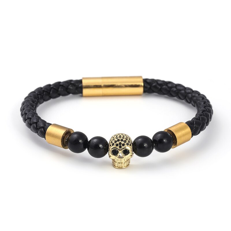 Leather Bracelet Manufacturer - Ghost Head Zircon Glass Stone Unisex Stainless Steel