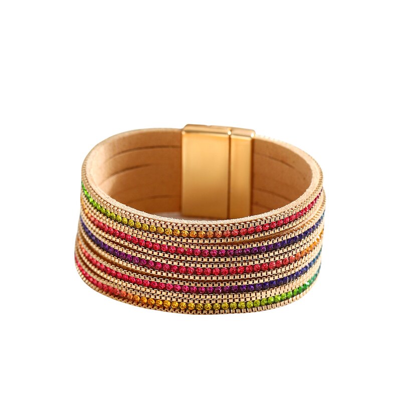 Leather Bracelet Manufacturer - Wide Diamond Magnetic Clasp Exaggerated Fashion