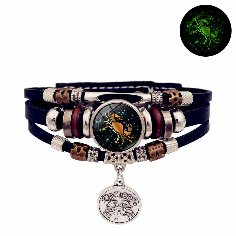 Hand Bracelet Manufacturer - Luminous Zodiac Punk Leather Hip-Hop Gift Unisex