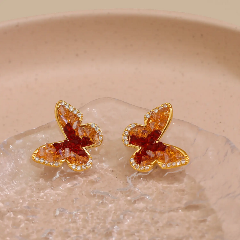 Crystal Earrings Manufacturer - Butterfly Fairy Gradient Green Shiny Small Fresh