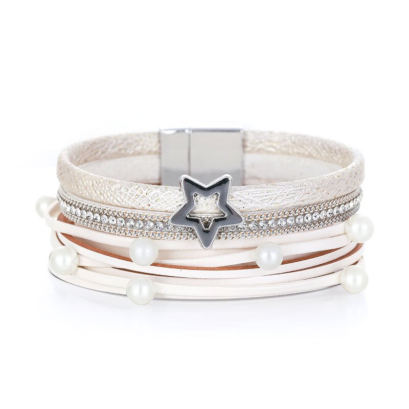 Leather Bracelet Manufacturer - Punk Magnetic PU Multi-layer Bohemian Diamond Women