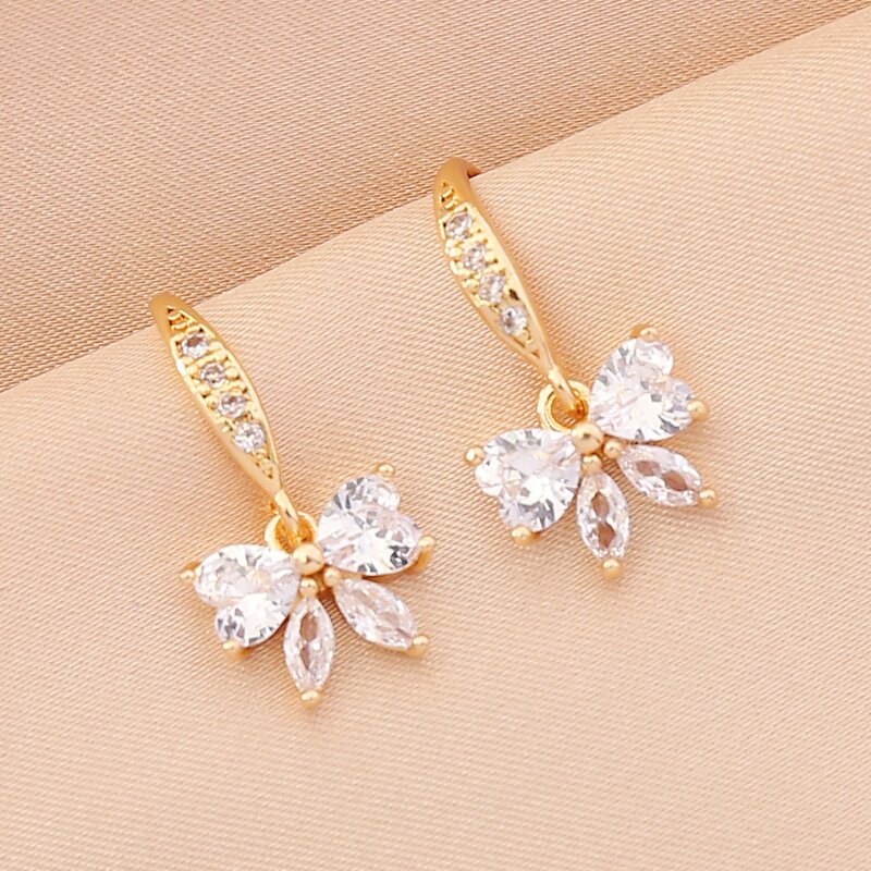 Pendant Earrings Manufacturer - Dainty Full Diamond Zircon Butterfly Brass Women