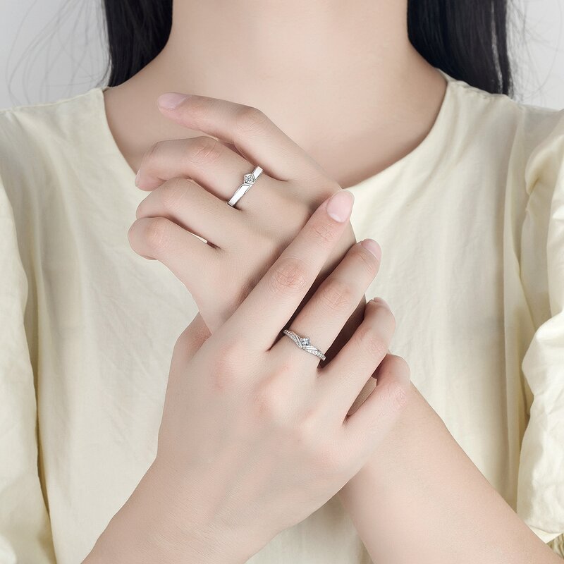 Couple Rings Manufacturer - Princess Knight Silver Plated Zircon Engagement Resizable