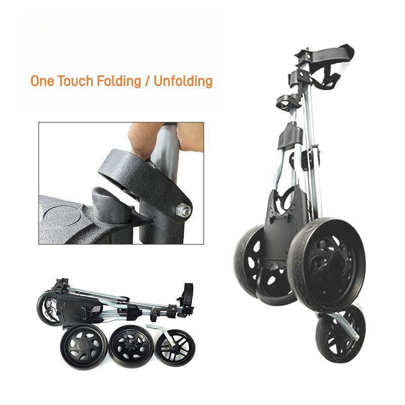 Golf Push Cart Manufacturer - 3-Wheel Aluminium Folding Portable 60kg Load GVM Black