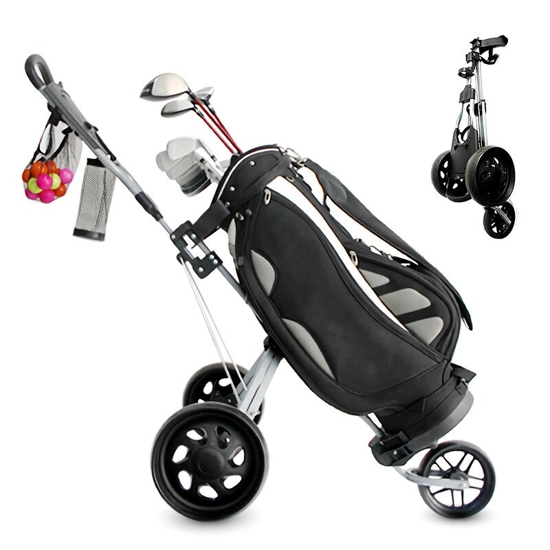 Golf Push Cart Manufacturer - 3-Wheel Aluminium Folding Portable 60kg Load GVM Black