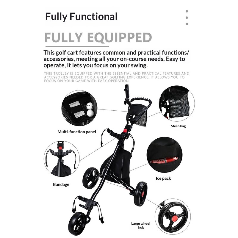 Golf Trolley Manufacturer - Aluminium Ball Wheels Push Cart 60kg Load Any Terrain