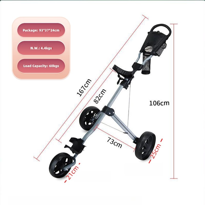 Golf Push Cart Manufacturer - 3-Wheel Aluminium Folding Portable 60kg Load GVM Black