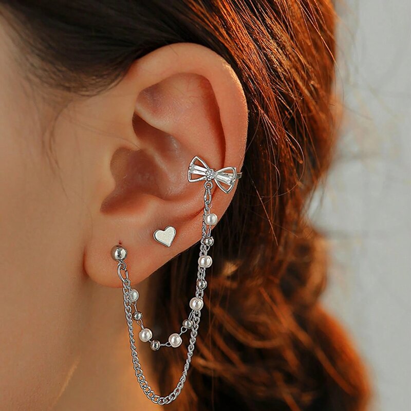 Cuff Earrings Manufacturer - Gold Plated Butterfly Heart Long Tassel Non-Piercing Women Trendy Jewelry