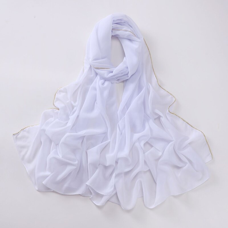 Hijab Manufacturer - Diamond Claw Chain Pearl Chiffon Long Malaysia Indonesia Women Scarf Wholesale