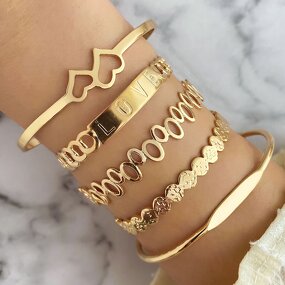 Bangle Set Manufacturer - Multi-Layer Punk Gold Metal Geometric Star Opening Women Fashion Link