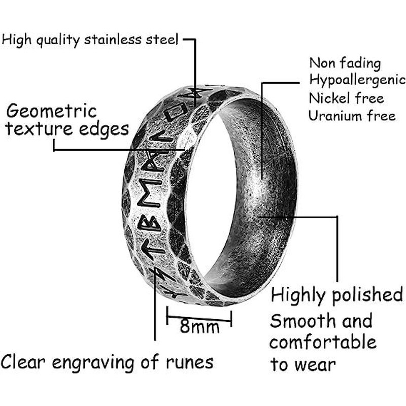 Ring Manufacturer - 8mm Viking Ancient Text Stainless Steel Waterproof Punk Men Engagement Buddhism