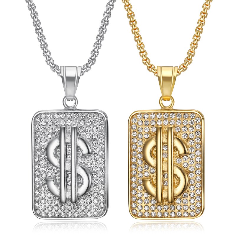 Pendant Necklace Manufacturer - 1 Dollar Initial Vertical Letter 18k Gold Plated Stainless Steel Men