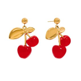 Dangle Earrings Manufacturer - 18K Gold Stainless Steel Acrylic Cherry Sweet Cute Women Fashion