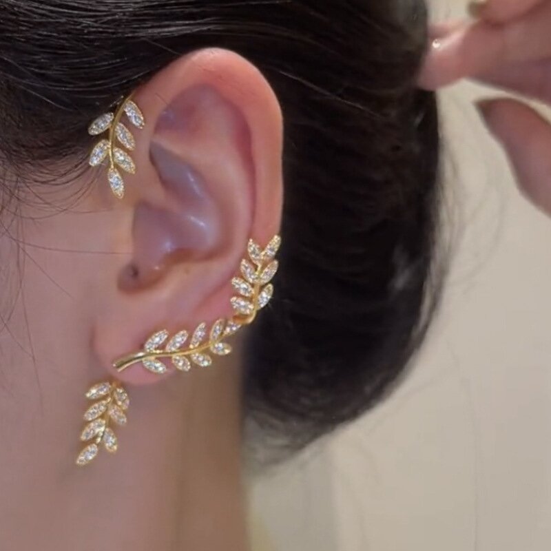 Cuff Earrings Manufacturer - Gold/Silver Leaf Metal No-Piercing Cartilage Women Fashion Accessories
