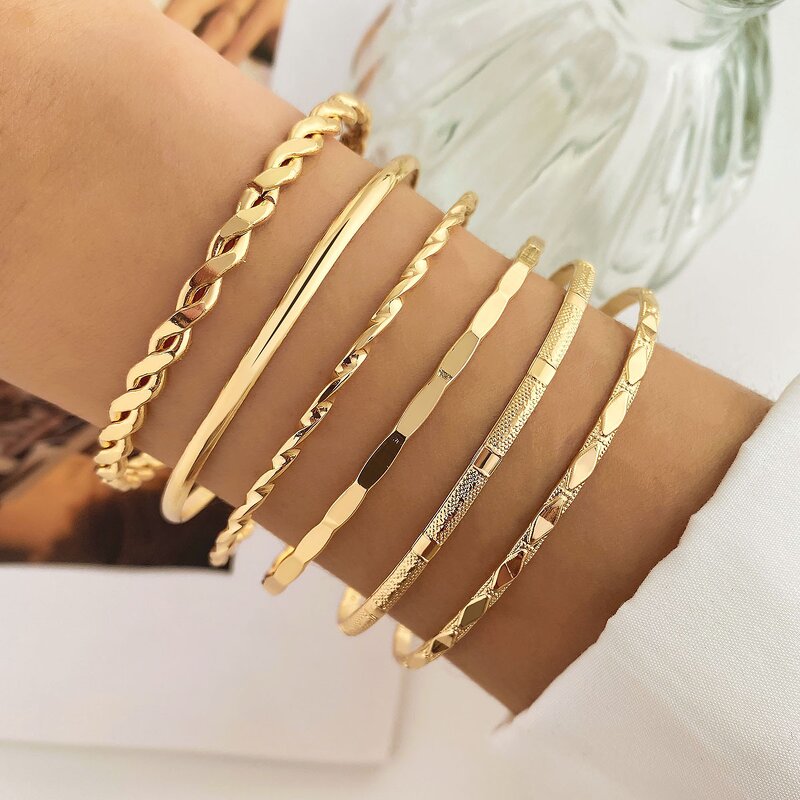 Bangle Set Manufacturer - Multi-Layer Punk Gold Metal Geometric Star Opening Women Fashion Link
