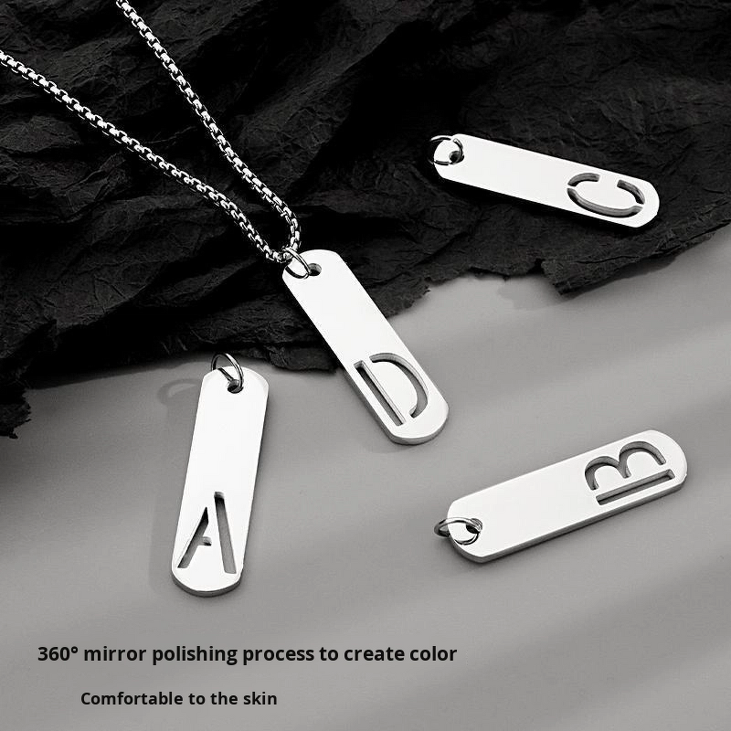 Pendant Necklace Manufacturer - Titanium Steel Niche Letter Gold-Plated Trendy Brand Men Versatile Jewelry