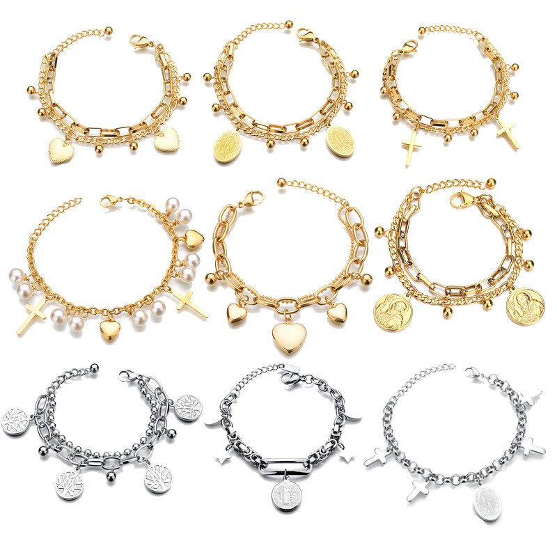 Bracelet Manufacturer - Gold Plated Titanium Steel Tree of Life Heart Coin Charms Islam Female Link