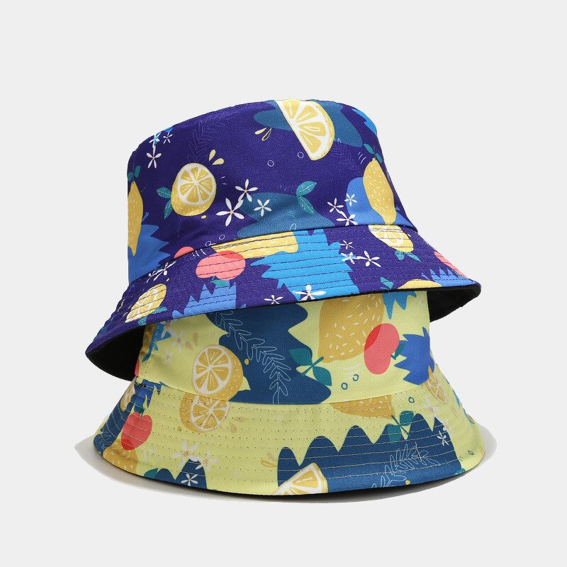 Bucket Hat Manufacturer - Apple Banana Orange Fruit Print Design Cotton Summer Women Fashion