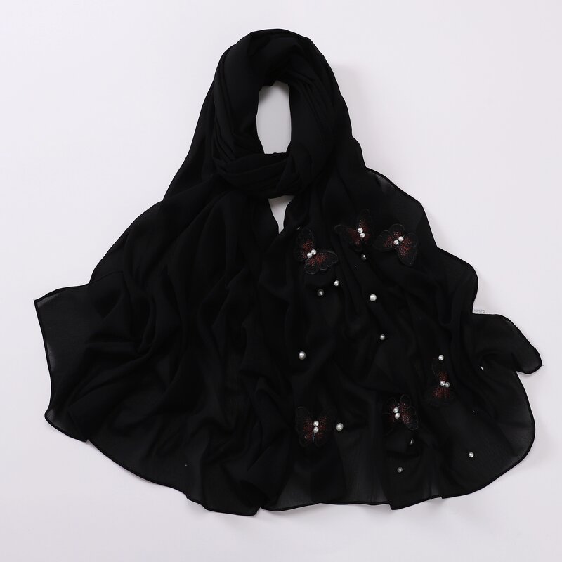 Scarves Manufacturer - Cross Border Pearl Chiffon Butterfly Hui Malaysian Muslim Women Headscarf