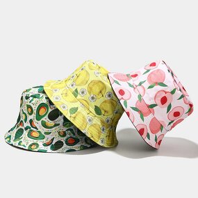 Bucket Hat Manufacturer - Apple Banana Orange Fruit Print Design Cotton Summer Women Fashion